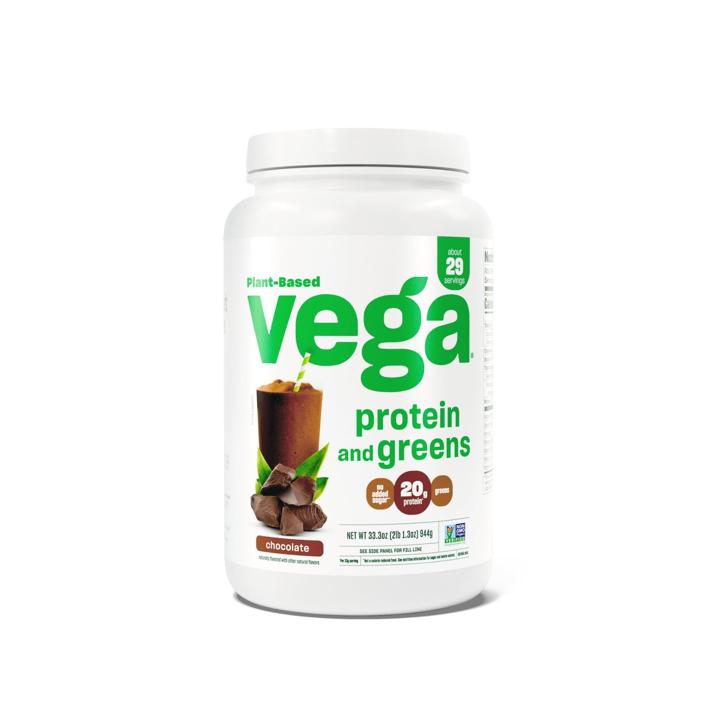Vega Protein and Greens Protein Powder Chocolate - 20g Plant Based Protein Plus Veggies Vegan Non GMO Pea Protein for Women and Men 2.1bs