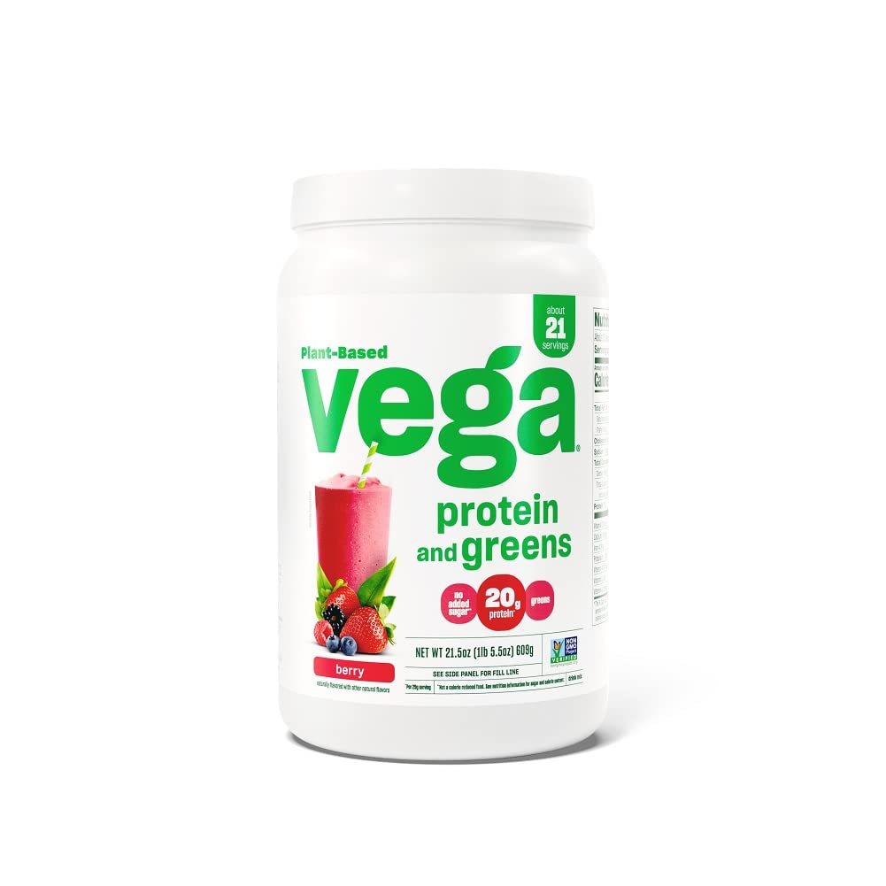 Vega Protein and Greens Protein Powder Berry - 20g Plant Based Protein Plus Veggies Vegan Non GMO Pea Protein for Women and Men 1.3 lbs (Packaging May Vary)