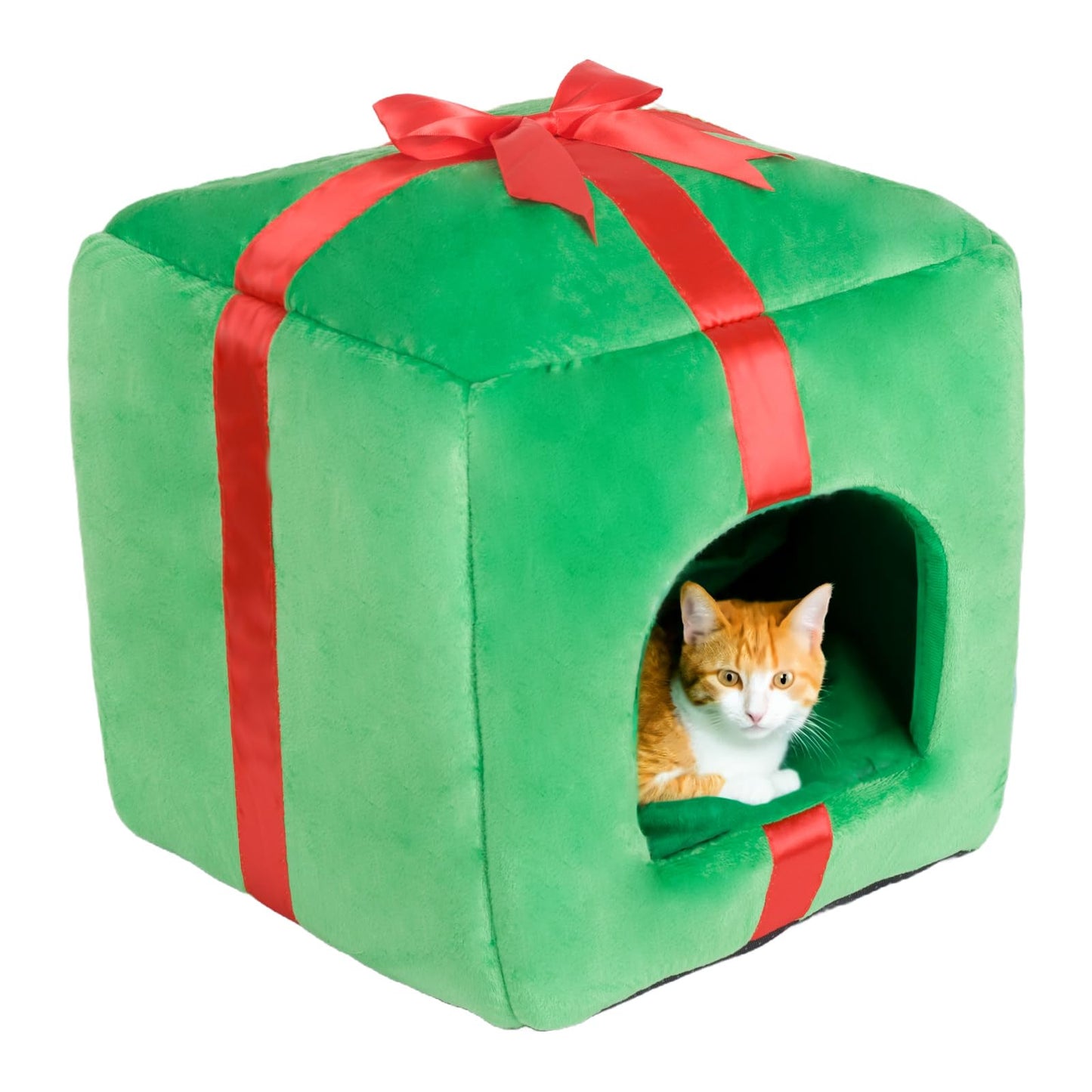 PowerKing Christmas Cat House Square Cat Bed Cat Cave Removable Washable Cat Condos with Non-Slip Bottom and Cushion Great Gift for Your Cat