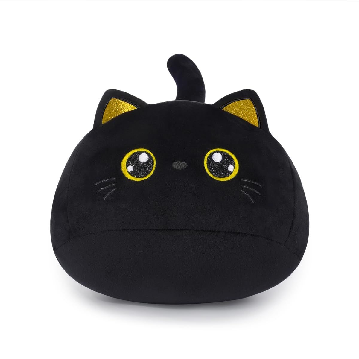 MELECERi Black Cat Plush 13.7" Cat Stuffed Animal Soft Cute Cat Plushie 3D Cat Shape Design Pillow for Boys Girls Sofa Bedroom (Shiny Eyes Cat)