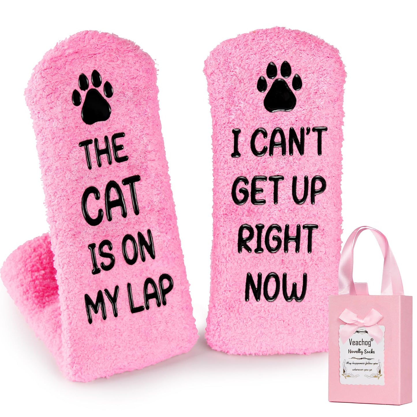 Fuzzy Cat Socks for Women Cat Mom Gifts for Women - Christmas Funny Cat Gifts for Cat Lover Gifts for Women Cat Related Themed Gifts for Girls Cat Lady Grandma Cat Owner Gifts Fluffy Socks Pink
