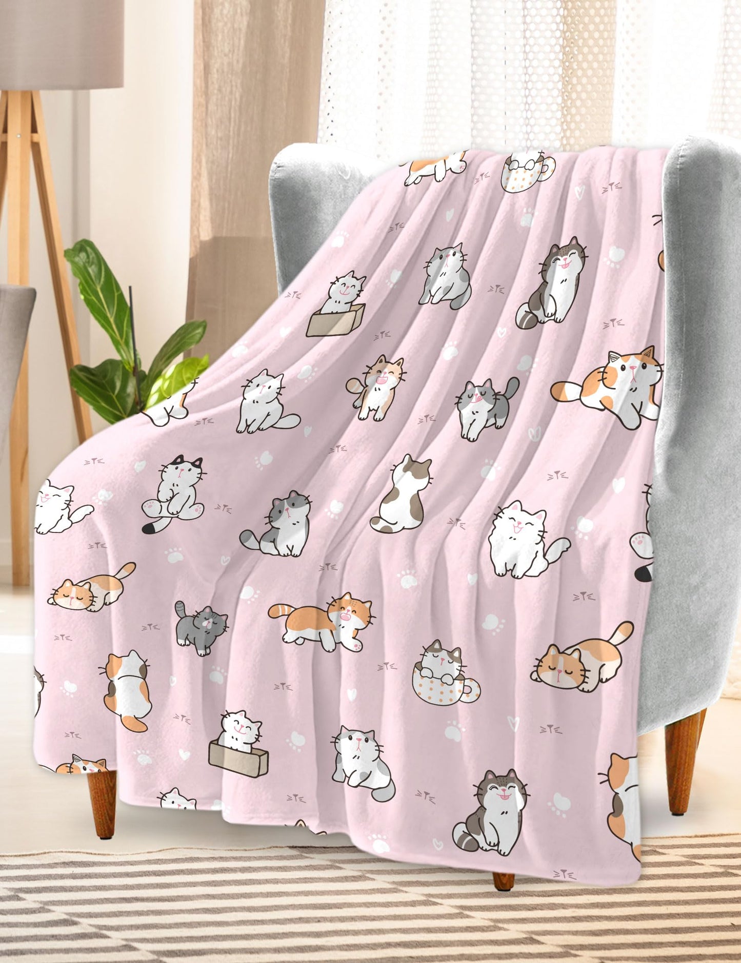 SEGXCFL Pink Cat BlanektCat Gifts for Women Cat LoversCat Blanket for Adults Girls Kids Cat Blanket Pink Soft Cozy Throw Blanket Cute Fleece Blanket Cat Themed Gifts Cat Mom Gifts 50"x60"