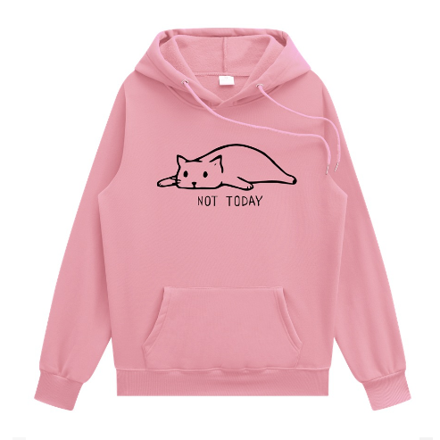 Cat Printed Hooded Sweatshirt with Lazy Cat Design