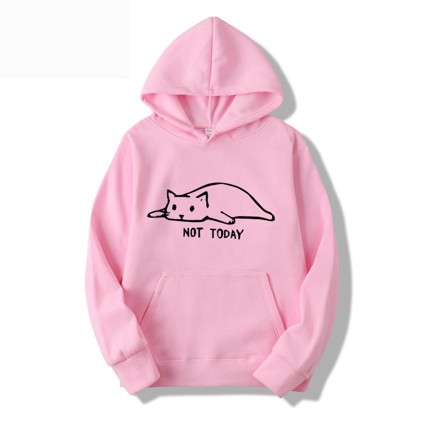 Cat Printed Hooded Sweatshirt with Lazy Cat Design