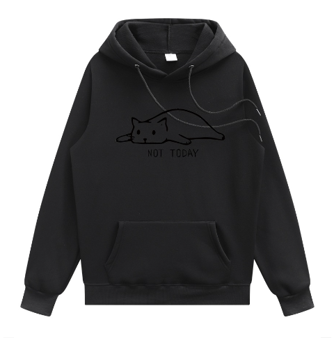 Cat Printed Hooded Sweatshirt with Lazy Cat Design