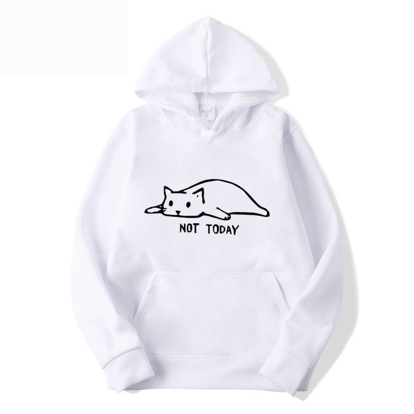 Cat Printed Hooded Sweatshirt with Lazy Cat Design