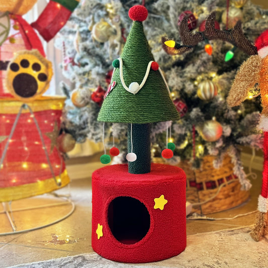 YITAHOME Cat Scratching Post with Cat House for Indoor Kitten 32" Small Cat Tree Tower with Large Sisal Cute Hanging Ball Green Sisal Cat Scratcher