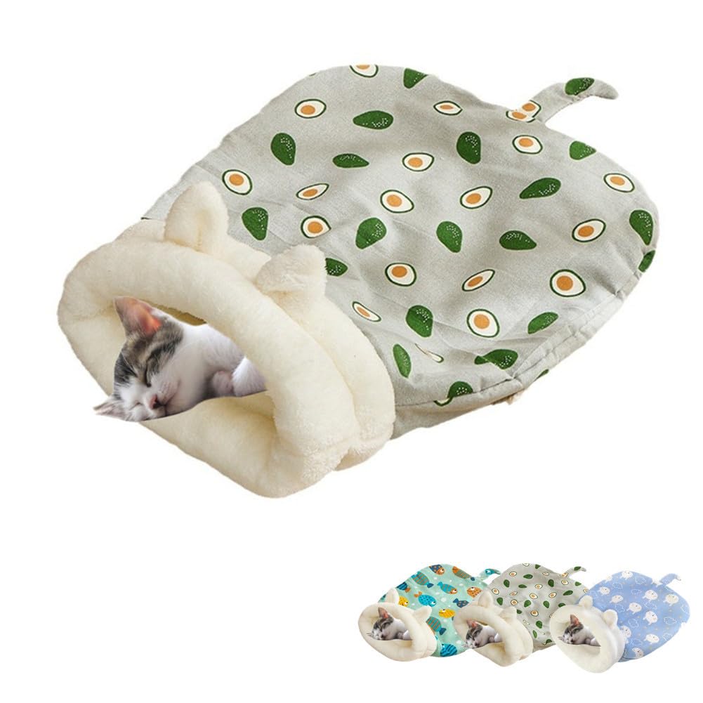 ZHUANXUA Cute Cat Sleeping Bag for Indoor Cats Self Warming Cat Cave Bed Cozy Cat Winter Sleeping Bag Covered Cat Bed Cat Hideaways for Puppy and Kitten (Grey Green)