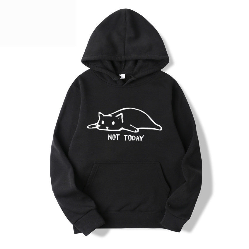Cat Printed Hooded Sweatshirt with Lazy Cat Design