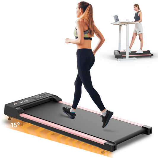 Walking Pad with Incline 4 in 1 Under Desk Treadmills for Home Office 2.5HP Quiet 265LB Capacity Portable Treadmill with Remote Control for Walking Jogging Running (Pink-with Incline)