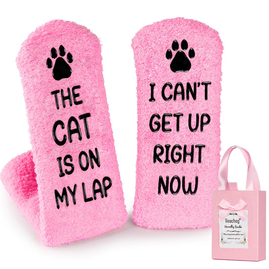 Fuzzy Cat Socks for Women Cat Mom Gifts for Women - Christmas Funny Cat Gifts for Cat Lover Gifts for Women Cat Related Themed Gifts for Girls Cat Lady Grandma Cat Owner Gifts Fluffy Socks Pink