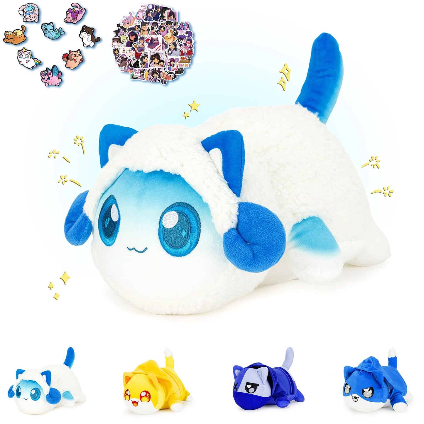 61-PCS丨Sheep Pierce Cat Plush + 60-Sticker - Clothing Cat Collection - 100% Embroidered Plushie - Cat Stuffed Animal Collectible (Sheep Pierce Cat)