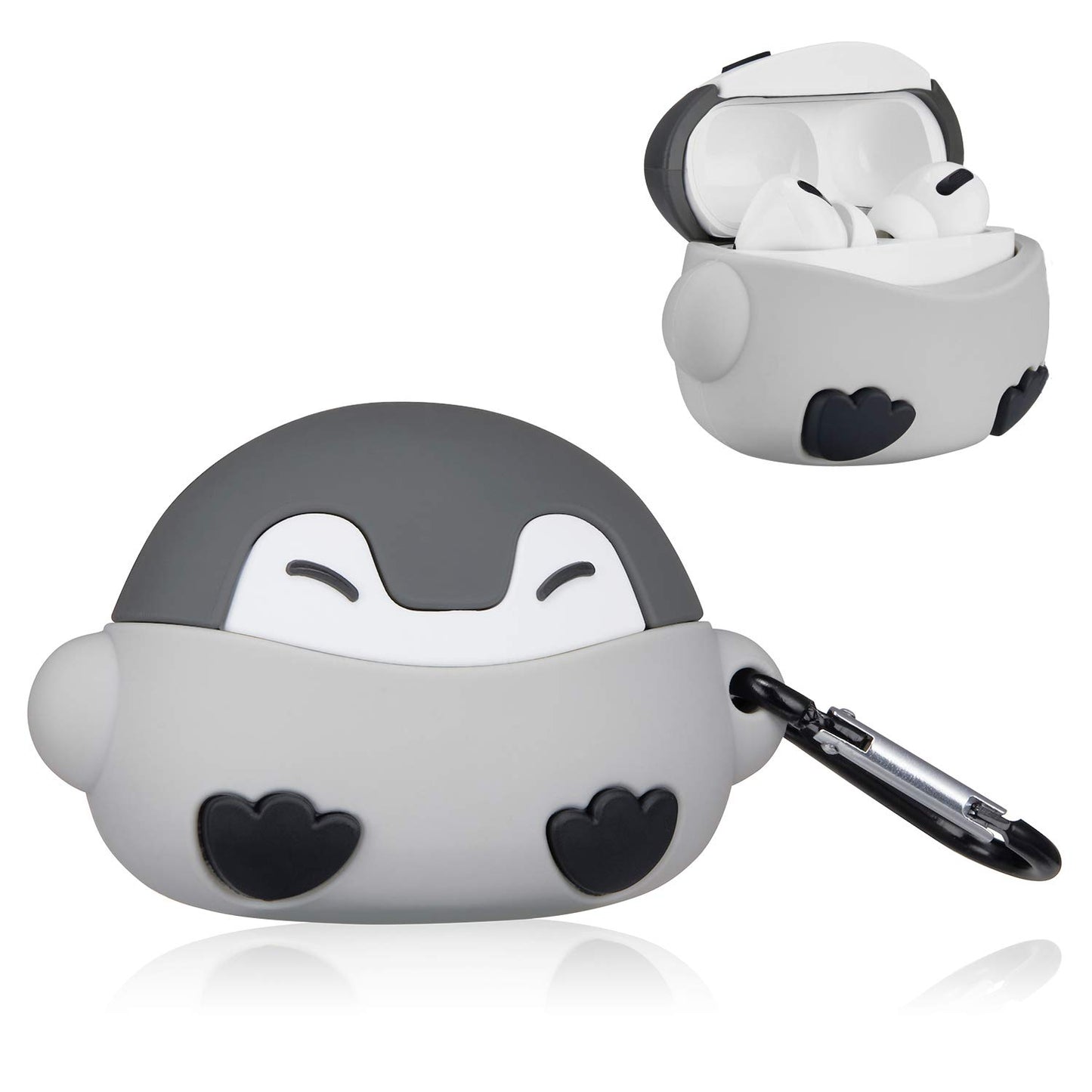 Mulafnxal for Airpod Pro 2019/Pro 2 Gen 2022 Case Cute Cartoon Animal Silicone Air pods Cover 3D Funny Fun Cool Keychain Kits Soft Skin Cases Kids Boys Teens Girls for Airpods Pro (Q Grey Penguin)
