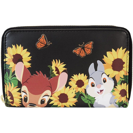 Loungefly Disney Bambi Sunflower Friends Zip Around Wallet Black