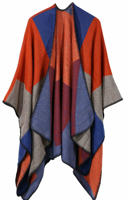 Autumn Winter Color Block Shawl - Faux Cashmere Wrap
