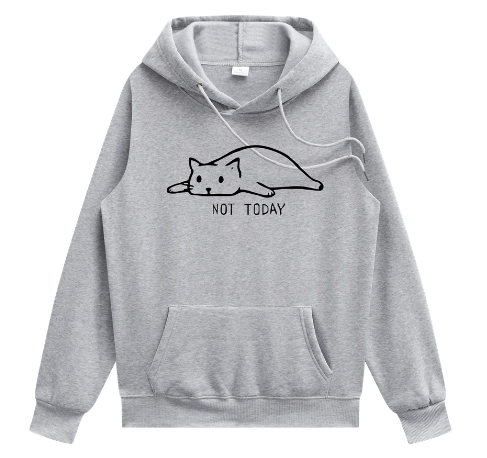 Cat Printed Hooded Sweatshirt with Lazy Cat Design