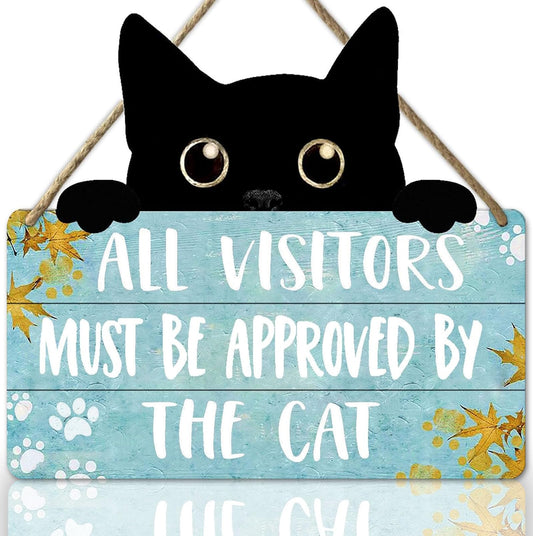 Funny Cat Signs Cat Wall Decor Pet Door Hanging Decor All Visitors Must Be Approved By The Cat Sign Welcome Home Gifts Cat Decor For Cat Lovers Wooden Sign Cats Welcome People Tolerated Wood Plaque