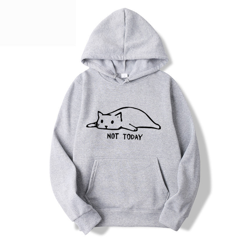 Cat Printed Hooded Sweatshirt with Lazy Cat Design