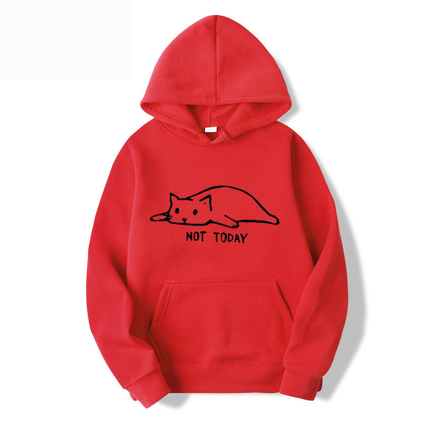 Cat Printed Hooded Sweatshirt with Lazy Cat Design